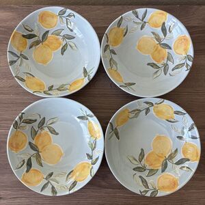 NEW, Set of 4 Shabby Chic Eco Friendly Tuscan Lemon Melamine Bowls, No Packaging
